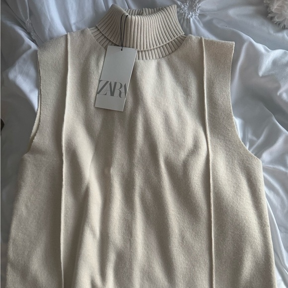 Zara Beige Turtle-Neck Tank Top - Picture 1 of 5